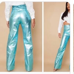 PrettyLittleThing Metallic Blue High Rise Jeans
